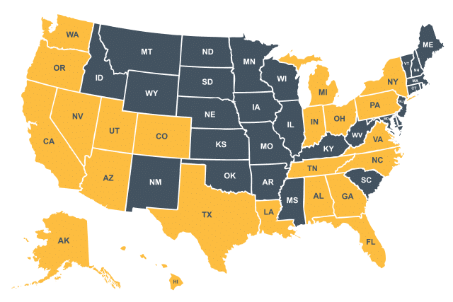 Map showing Frontline's nationwide service coverage