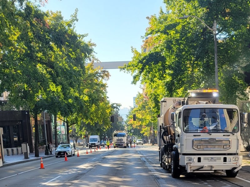 City street pavement marking for municipal project