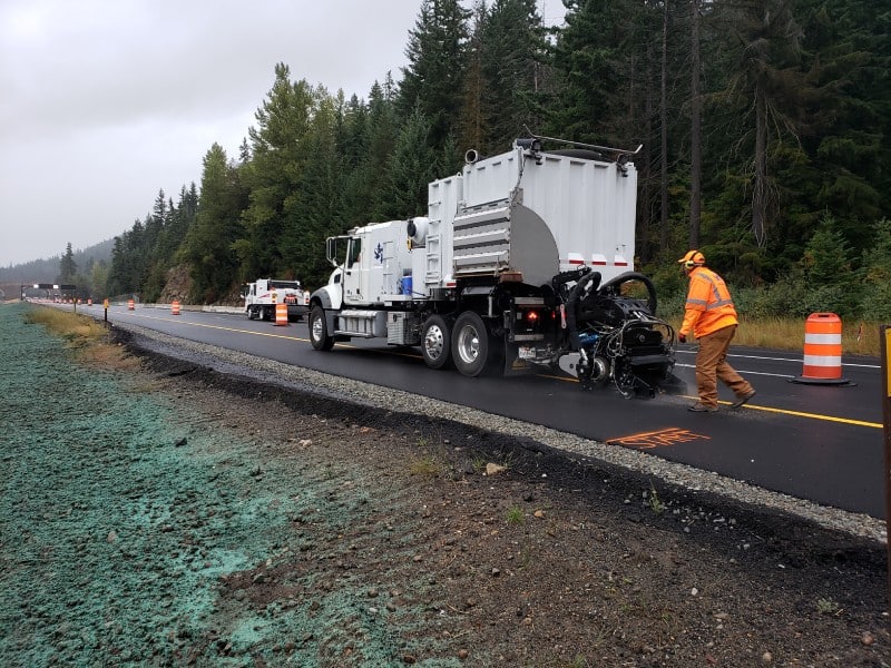 Installed rumble strips along highway shoulder